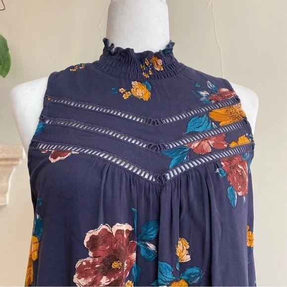 Xhilaration Purple Floral Women S Mock Neck Sleeveless Mini Shift Dress Bohemian - Picture 4 of 15